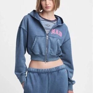 Gap x‎ Madhappy Cropped Zip Up Hoodie Blue Sz Small NWT